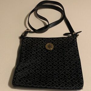 Tommy Hilfiger Black and Gold Patterned Crossbody Bag